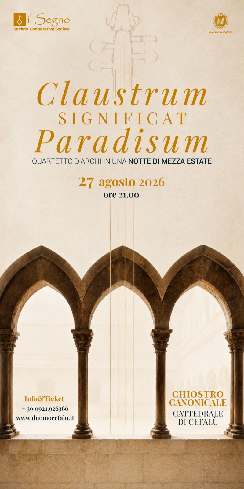 Concerto live di musica classica nel Chiostro Canonicale il 27 agosto 2026 alle ore 21.00, con esibizione del Quartetto d’archi Alikòs.